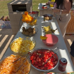 Huge thank you to everyone who came out and joined us for our Luau Party!  fruit platters on a table